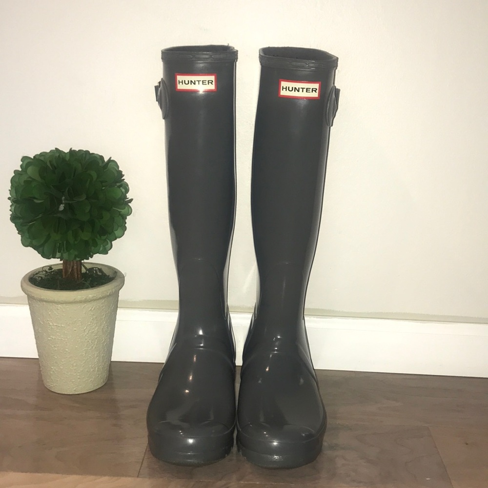 Original Hunter Tall Gloss Rain Boots: Gray
